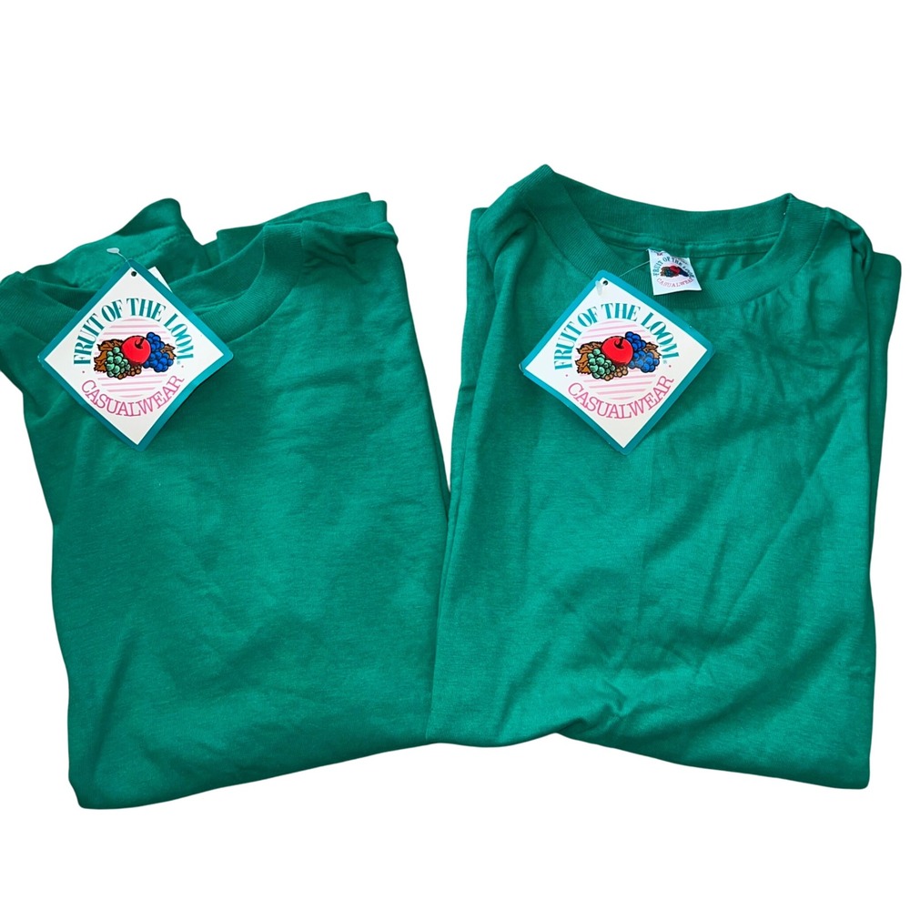 Vintage New 2 Fruit of the Loom Green Single Stitch T-Shirts Women's Size Medium